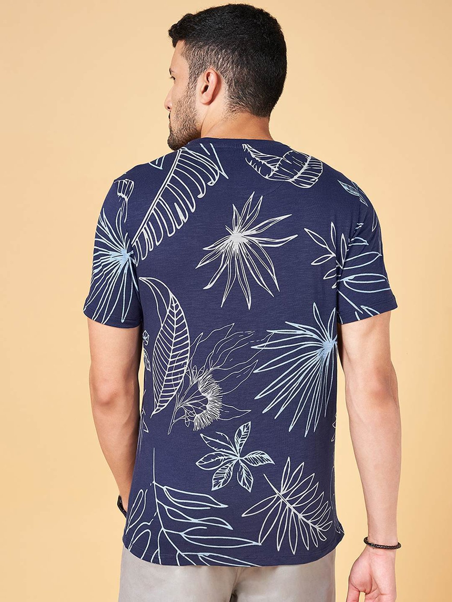 Urban Ranger by Pantaloons Navy Cotton Slim Fit Printed T-Shirt