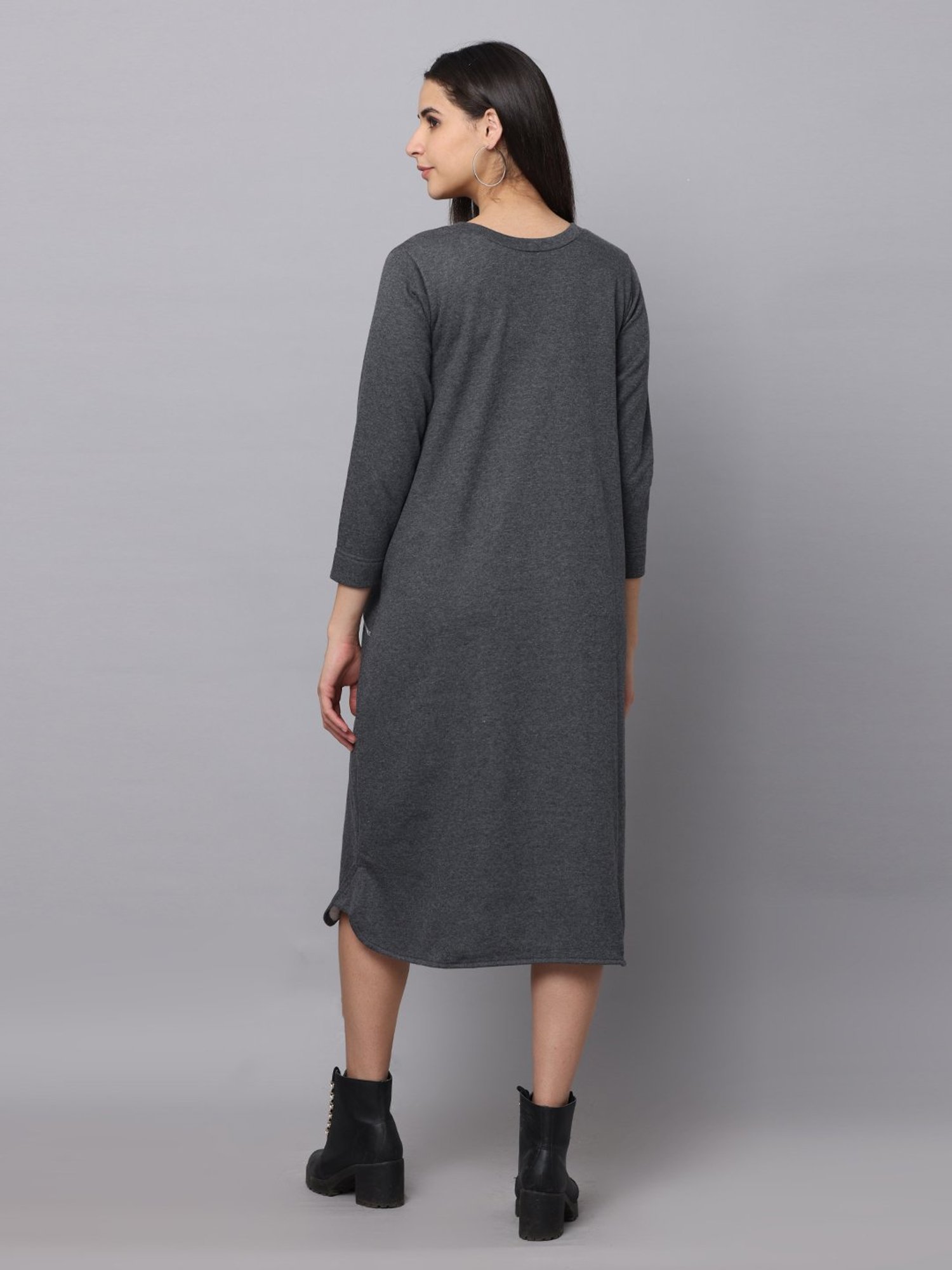 The Mom Store Grey Printed Maternity & Nursing Sweater Dress
