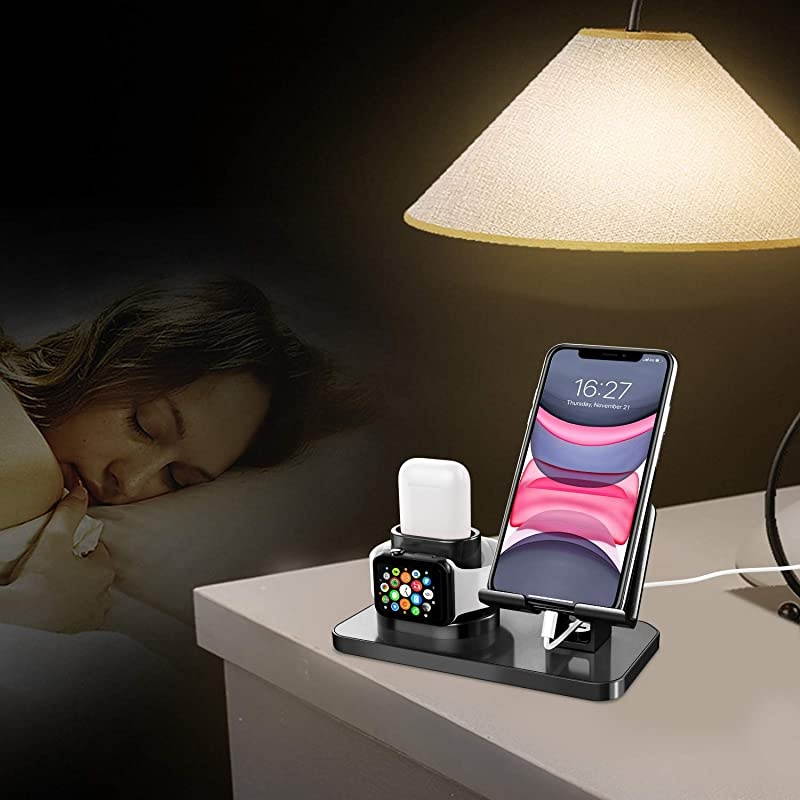 3 in 1 Charging Stand for Apple Watch Series 54321 Airpods 21 Compatible with iPhone 12 Pro 2020 11 SE2 XS MAX XR XS 8 7 6 6s Plus 5s iPad Tablet StandOriginal Cables RequiredBlack