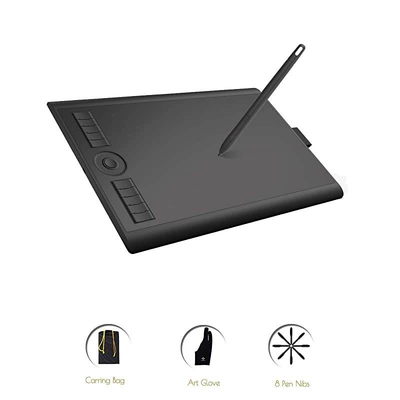 M10K2018 Graphic Drawing Pen Tablet with 8 Nibs 1 Glove and 8192 BatteryFree Stylus 10 x 625 Inches