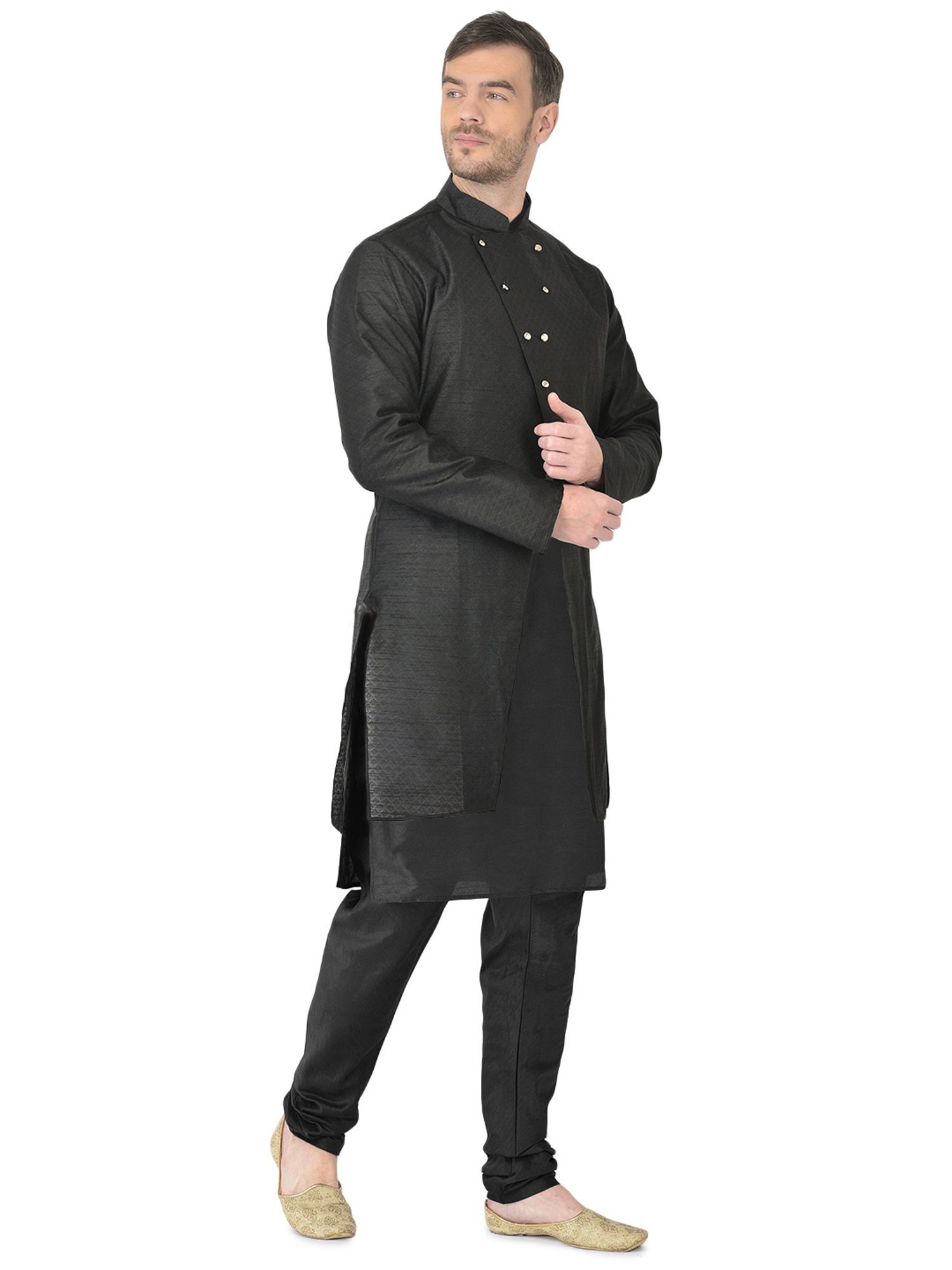 SG RAJASAHAB Black Regular Fit Printed Kurta Set