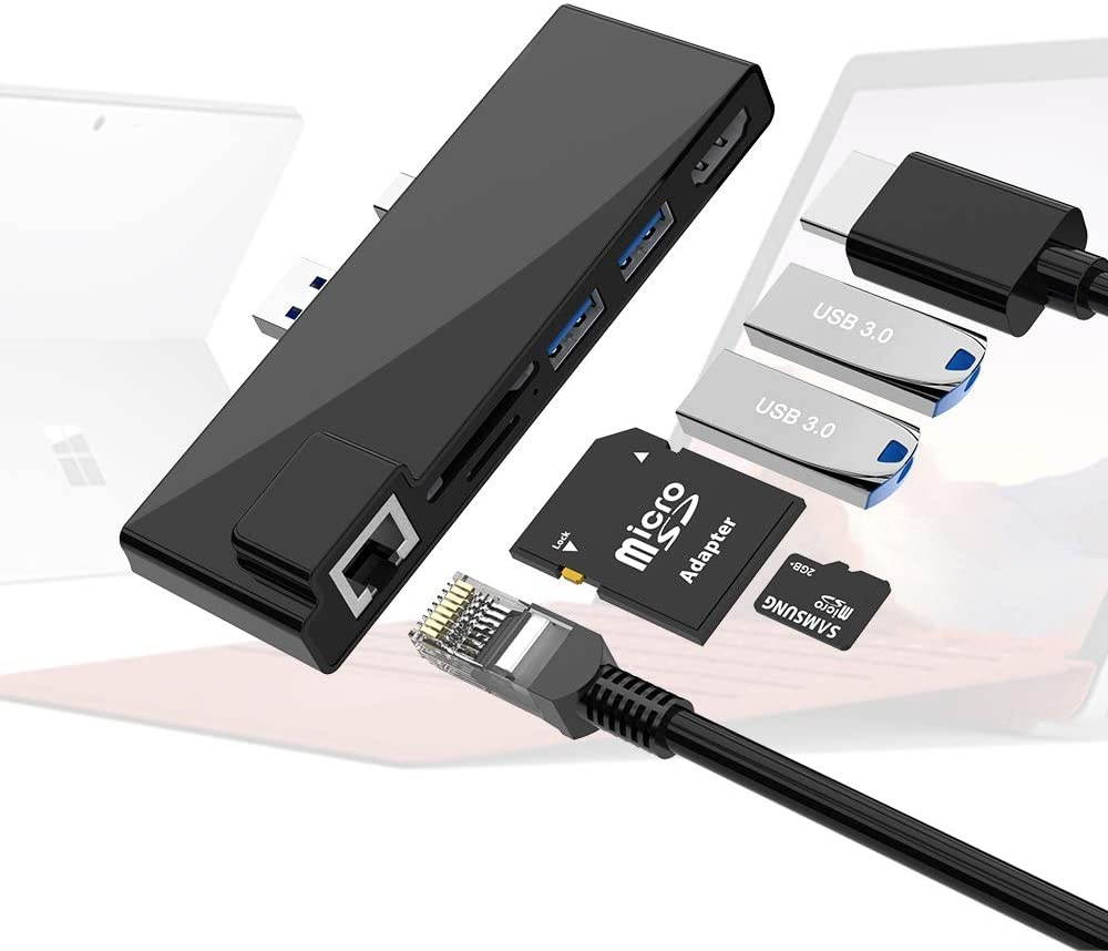 Surface Pro 6 Pro 5 Pro 4 Docking Station,Rocketek Microsoft Surface USB 3.0 Hub with 4K HDMI,2 x USB 3.0 Ports, SD/Micro SD Card Reader,1000M Enternet Port Combo Docking Station for Surface Pro 6/5/4
