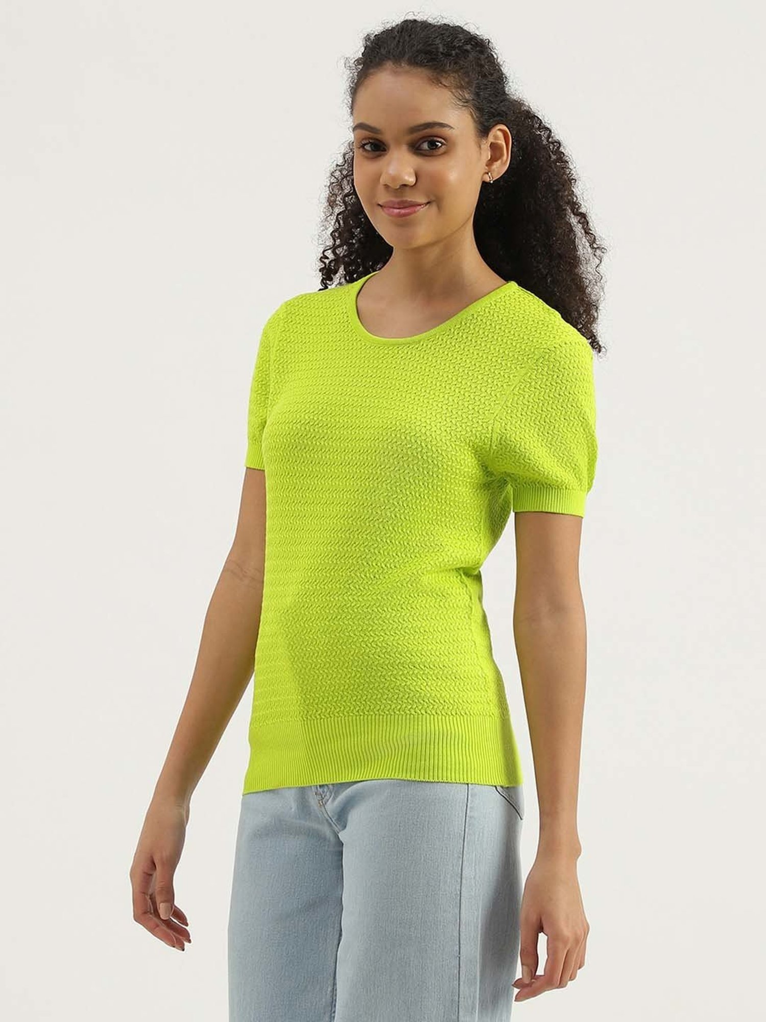 United Colors of Benetton Green Cotton Textured Pattern Top