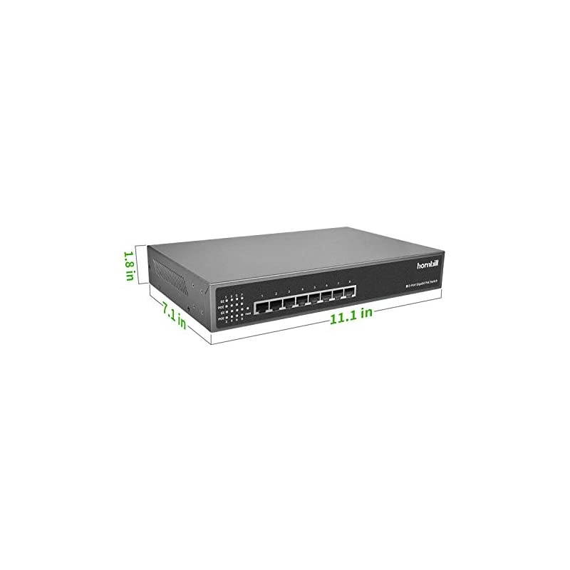 Port Gigabit PoE Switch, PoE+ Ports 1000Mbps, 02.3af/at 150W, Metal Fanless Unmanaged Plug and Play