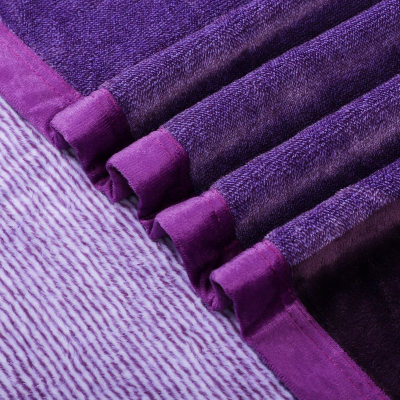 1 Pc Queen Microfiber Plaid Flannel Fleece Bed Blankets Purple  - PiccoCasa