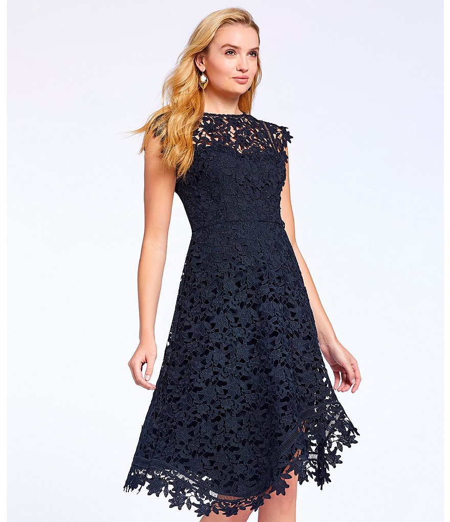 Eliza J Asymetrical Lace Midi Dress