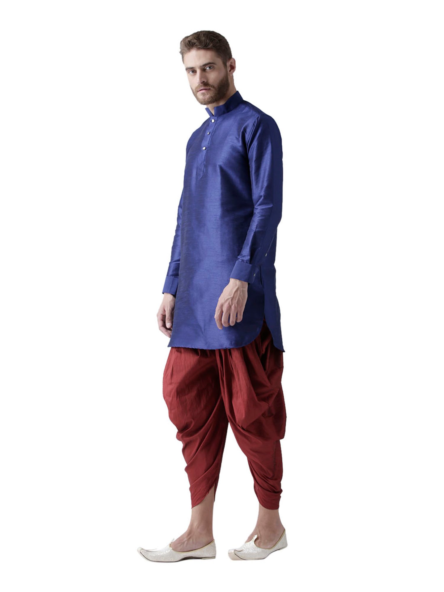 Deyann Blue & Maroon Mandarin Collar Silk Kurta Set