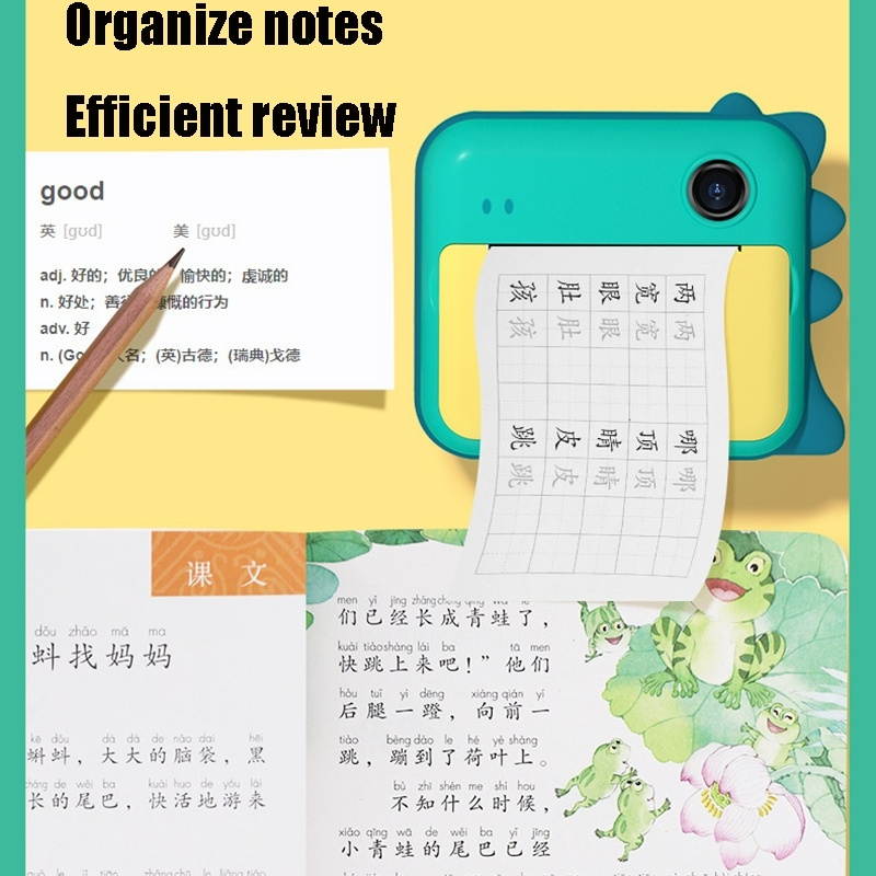 P1 Green Dinosaur No Card Children Polaroid Camera 1200W Front And Rear Dual-Lens Mini Print Photographic Digital Camera Toy