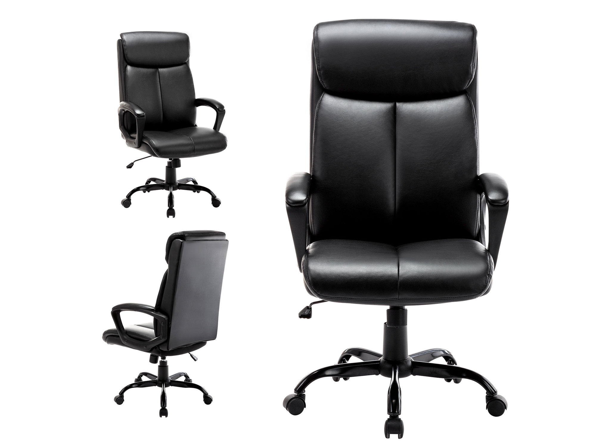 STARSPACE High Back Executive Bonded Leather Swivel Office Chair - Computer Desk Task Chair W/Rocking Function, Black Thick Padded Headrest & Seat Cushion