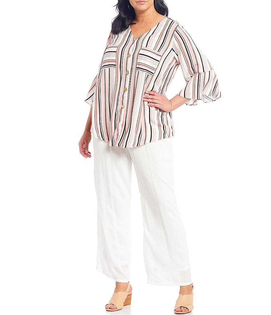 I.N. Studio Plus Size Solid Crepon Pull-On Wide Leg Pants