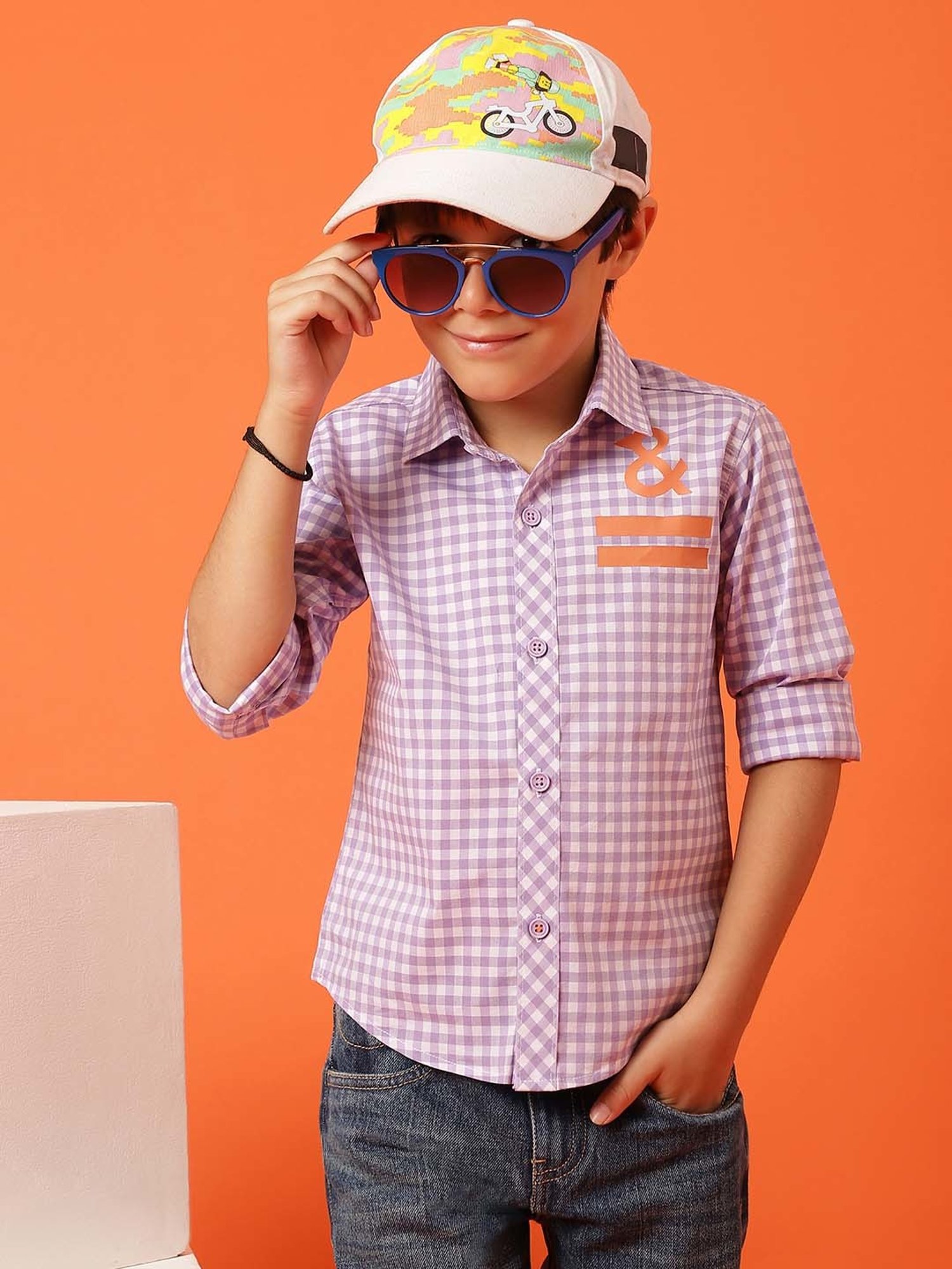 Tales & Stories Kids Purple Chequered Full Sleeves Shirt