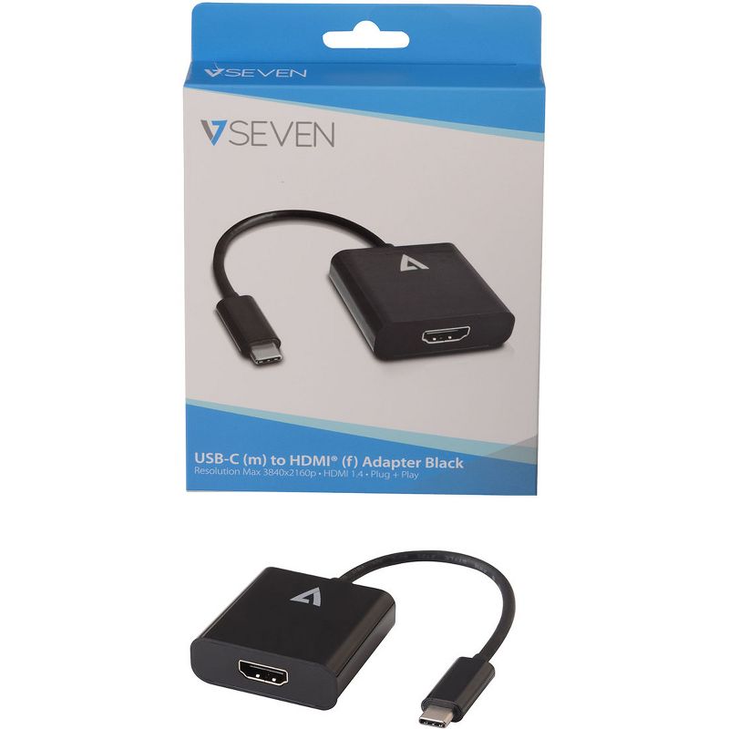 V7 USB-C male to HDMI female Adapter Black - 3.94" HDMI/USB A/V Cable for MacBook, Monitor - First End: 1 x Type C Male USB