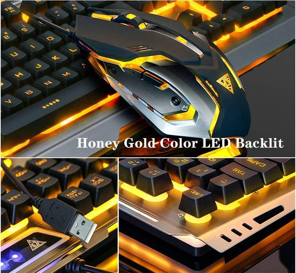 RGB Gaming Keyboard Mouse Combo Wired,Color Changing LED Backlit Computer Gaming Keyboad,Lighted PC Gaming Mouse,USB Keyboard Clicky Keys,Durable Metal Structure,for Xbox One PS4 Games Gamer Working