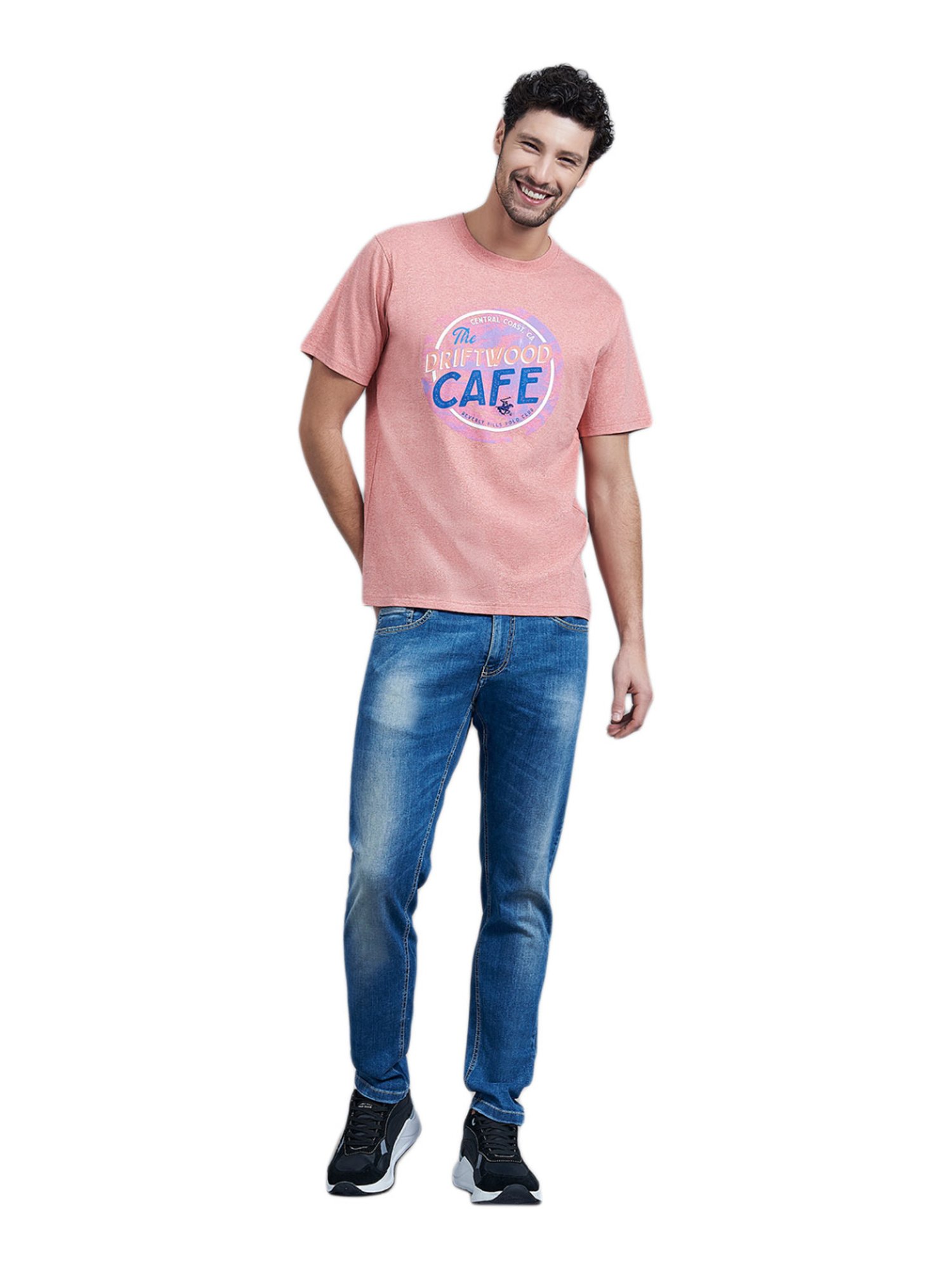 Beverly Hills Polo Club Coral Cotton Regular Fit Printed T-Shirt