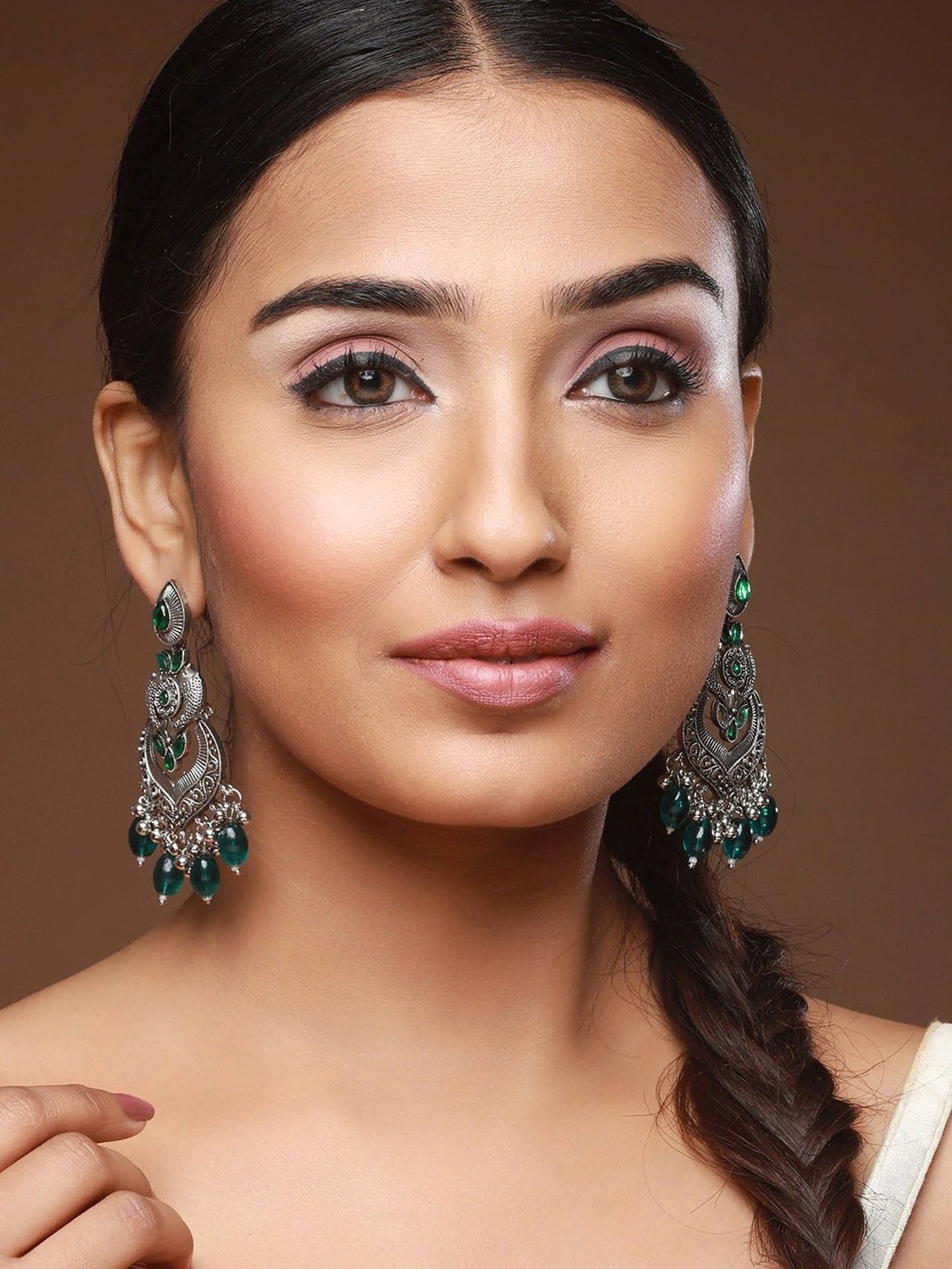 Aatmana Silver-Plated Kundan Studded Animal Shaped Chand Bali Earrings