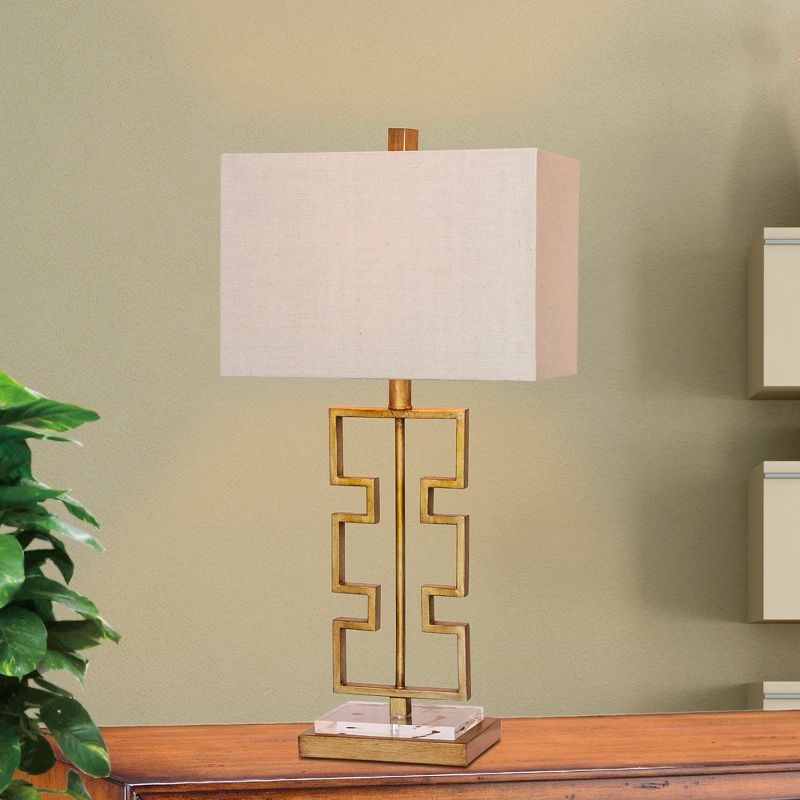 Stacked Modern Cut Out Antique Metal & Clear Acrylic Table Lamp Gold  - Fangio Lighting