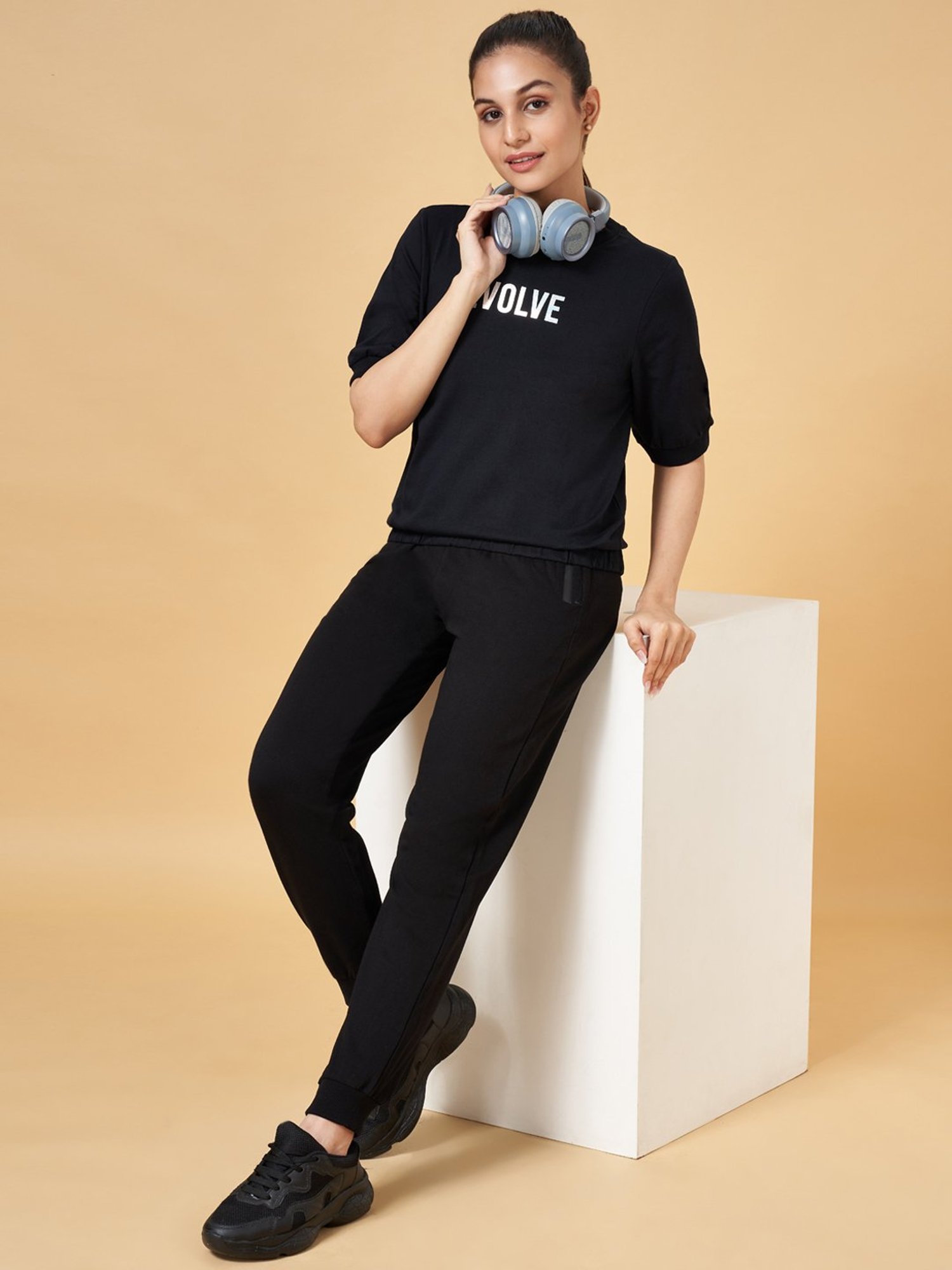 Ajile by Pantaloons Black Cotton Sports T-Shirt