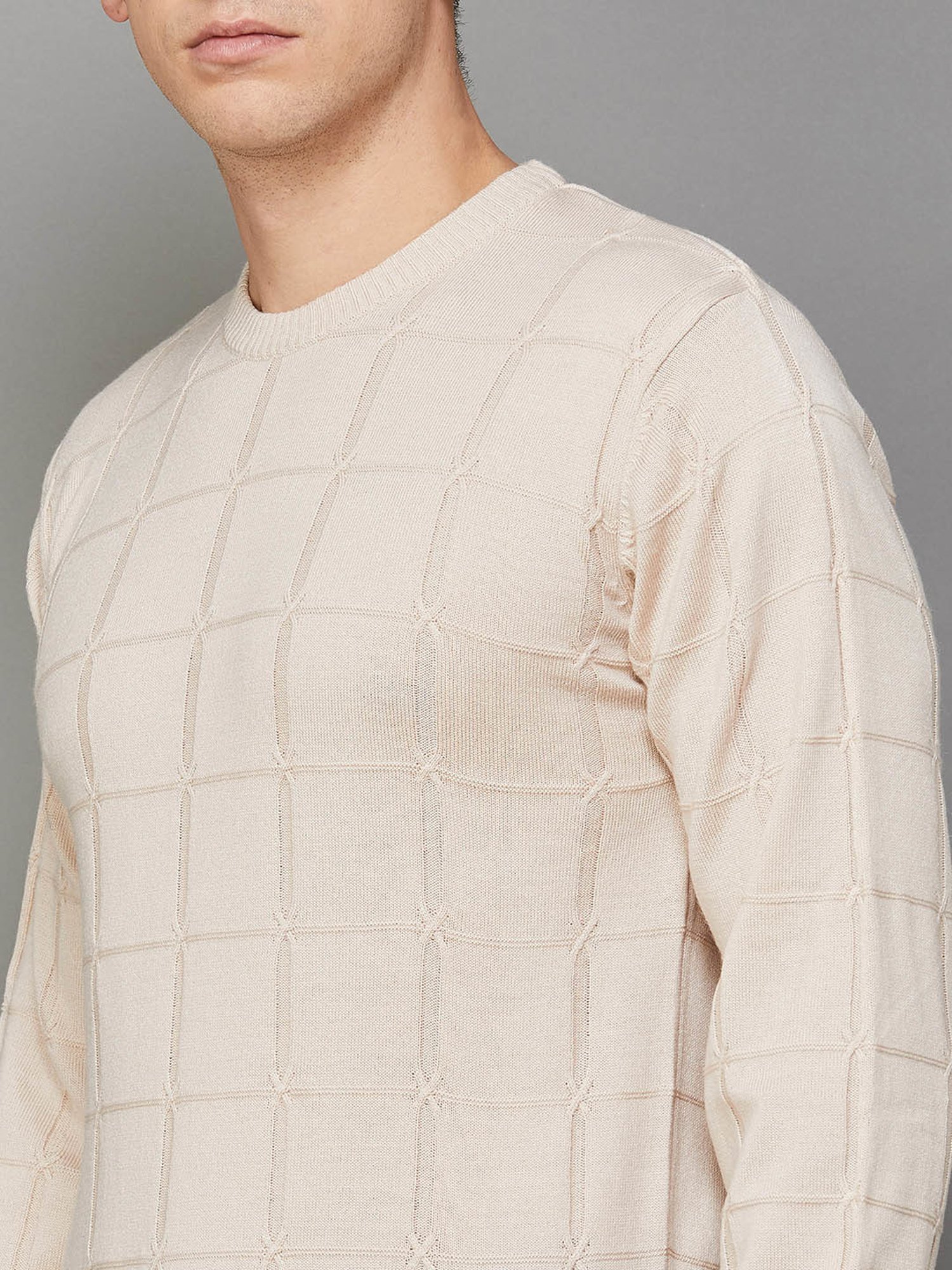 Code by Lifestyle Sand Regular Fit Checks Sweater