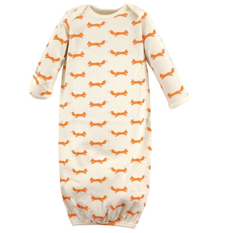 Touched by Nature Baby Girls' 3pk Fox Organic Cotton Gowns - Off White/Orange 0-6M