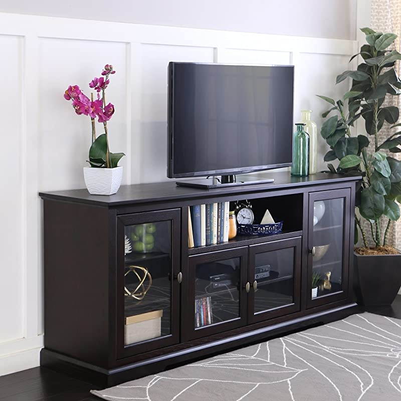 Edison Concord Classic Glass Door Storage TV Console for TVs up to 80 Inches, 70 Inch, Espresso Brown