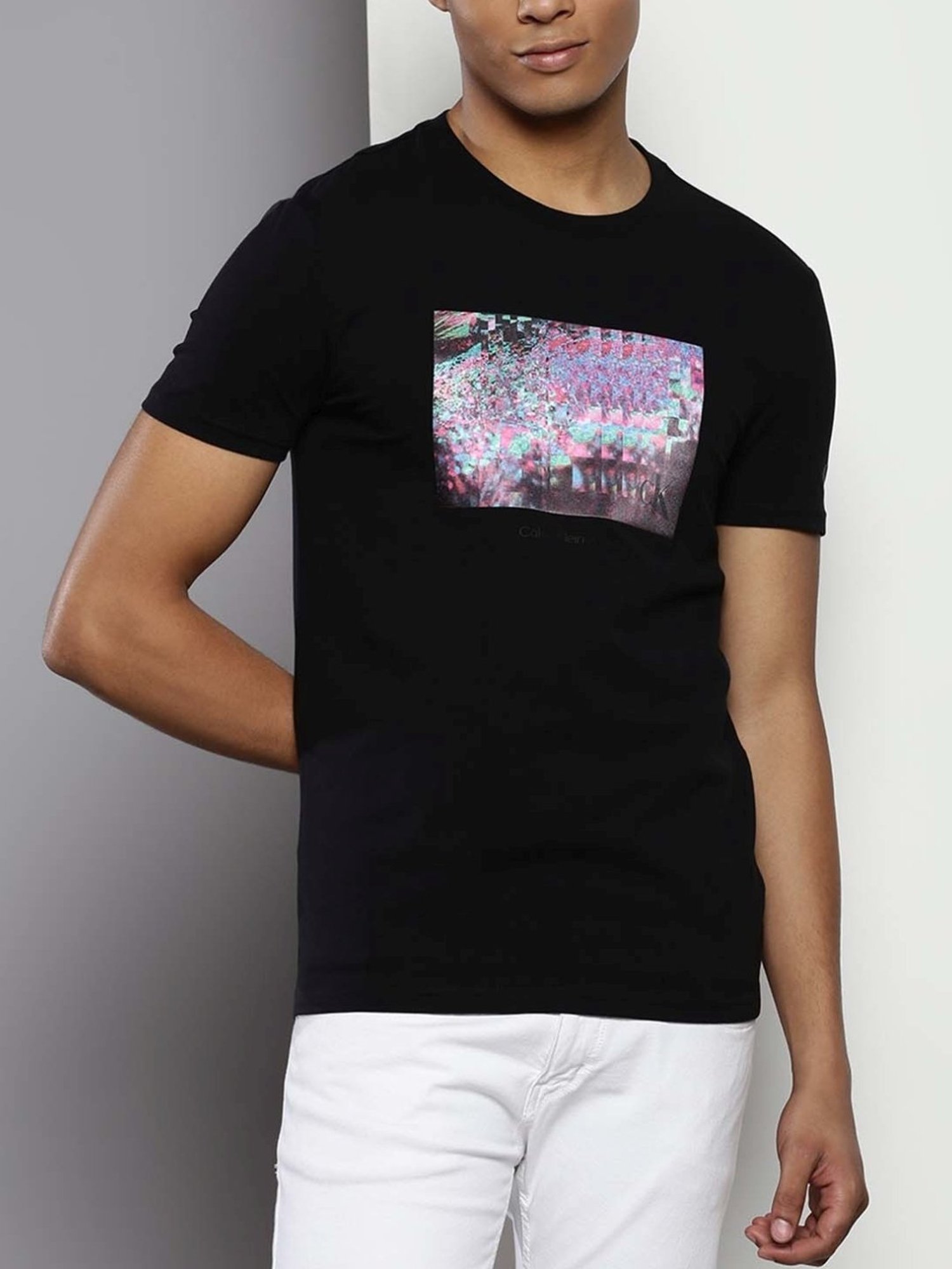 Calvin Klein Black Cotton Slim Fit Printed T-Shirt