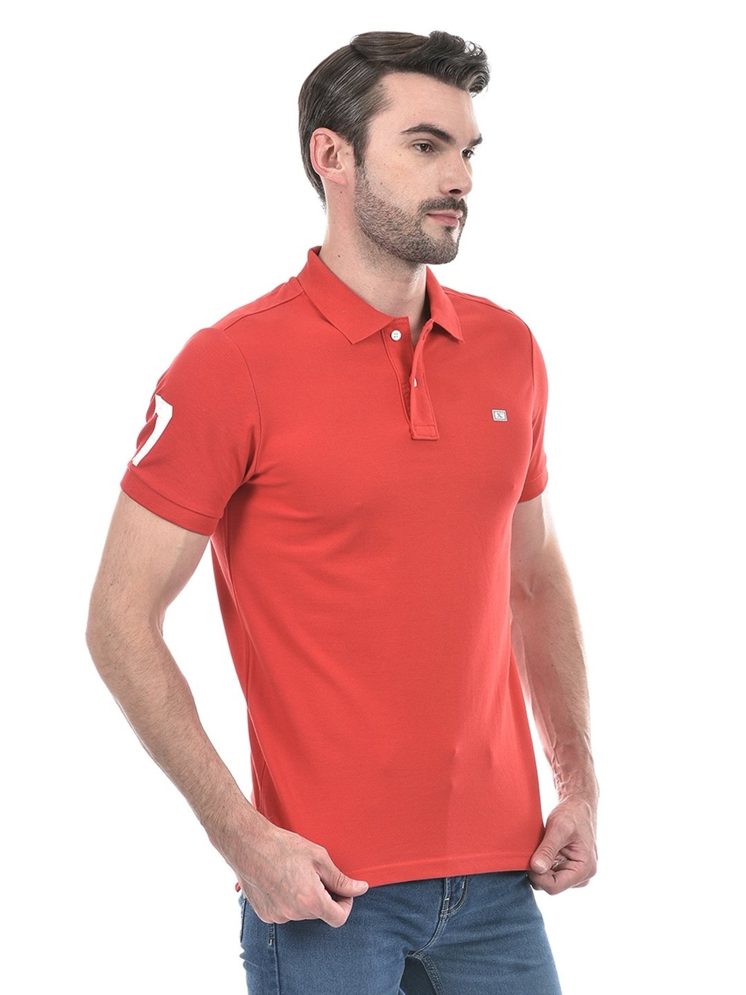 Numero Uno Red Cotton Regular Fit Polo T-Shirt