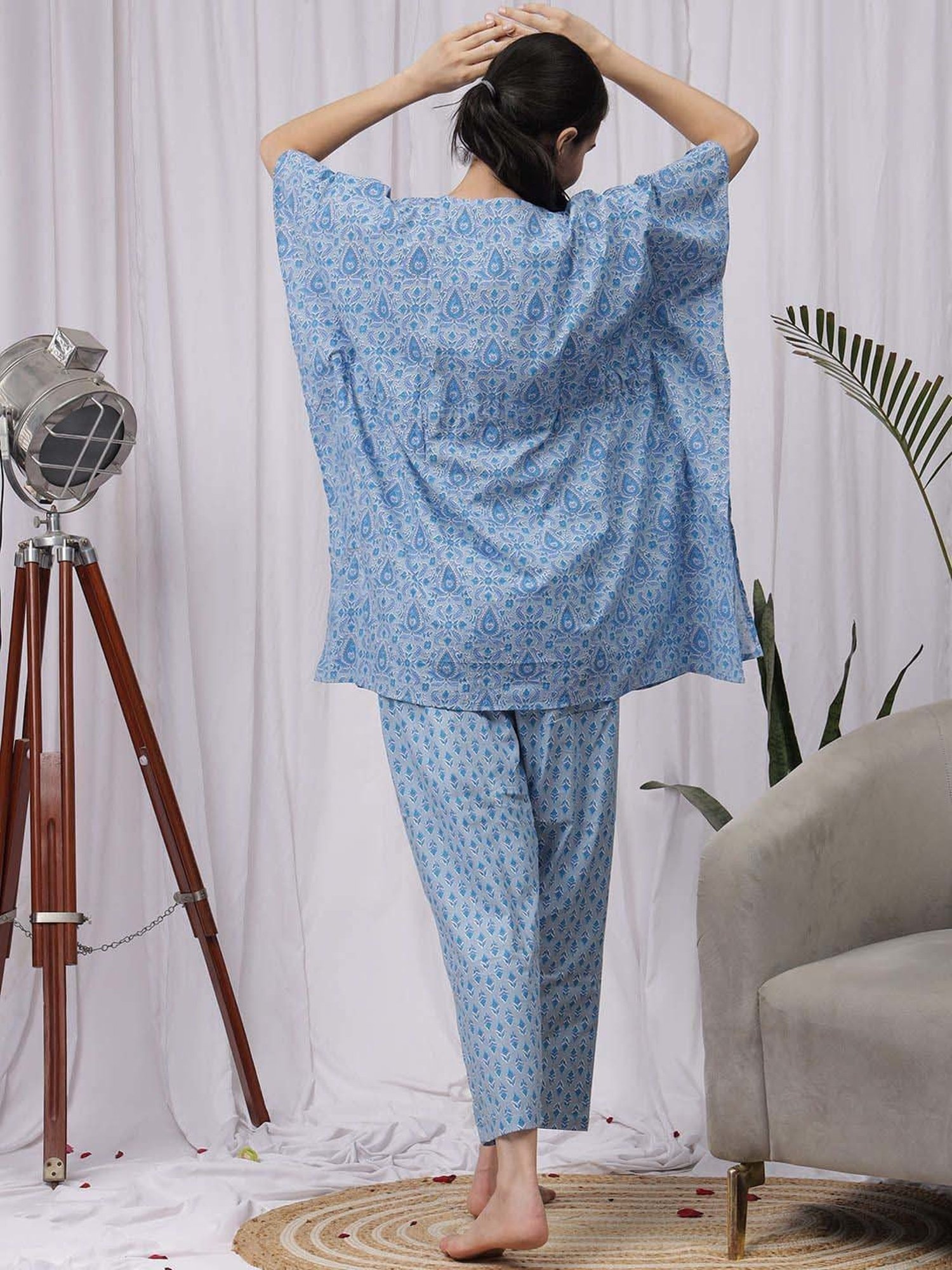 NEUDIS Blue Printed Kaftan Pyjamas Set