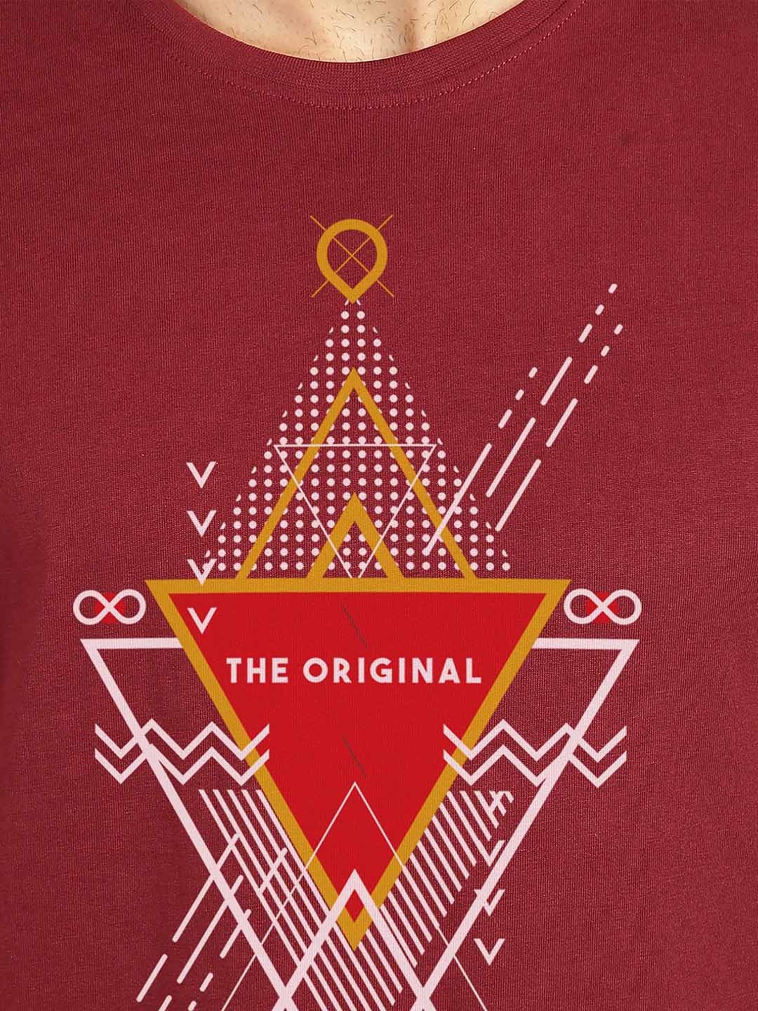 BLACK RADIO Maroon Slim Fit Printed Cotton Crew T-Shirt