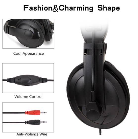 Gaming Headset,  3.5mm Wired Bass Stereo Noise Isolation Over Ear Gaming Headphones with Mic for PC, Laptop, Computer, Cellphone, PS5, PS4, Nintendo Switch - Volume Control (Black)