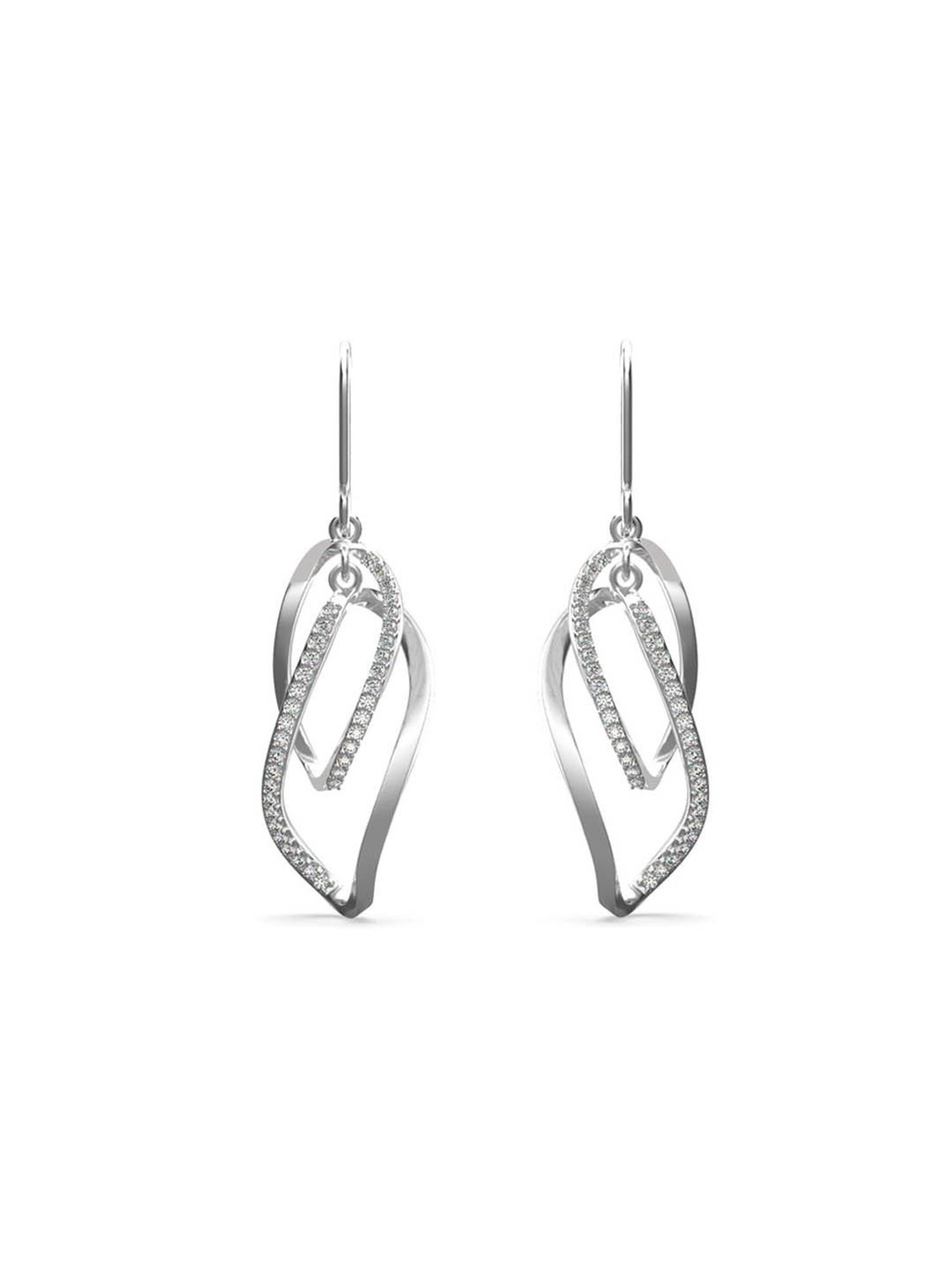 Clara 925 Sterling Silver Platinum Plated Swiss Zirconia Twisted Long Drop Earrings for Women