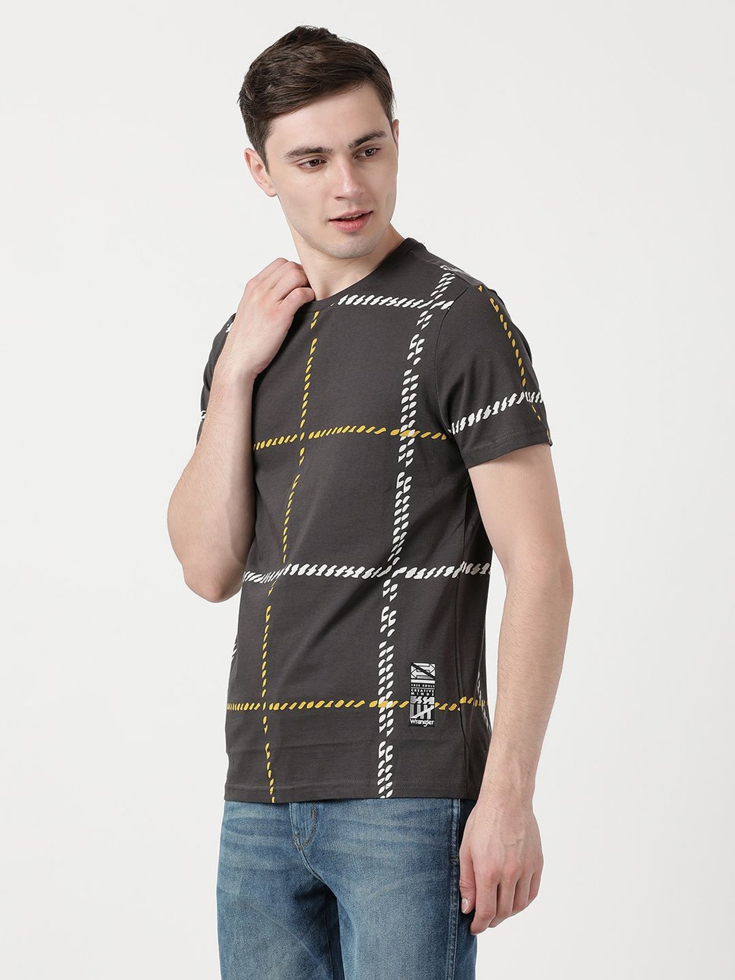 Wrangler Dark Grey Cotton Regular Fit Printed T-Shirt