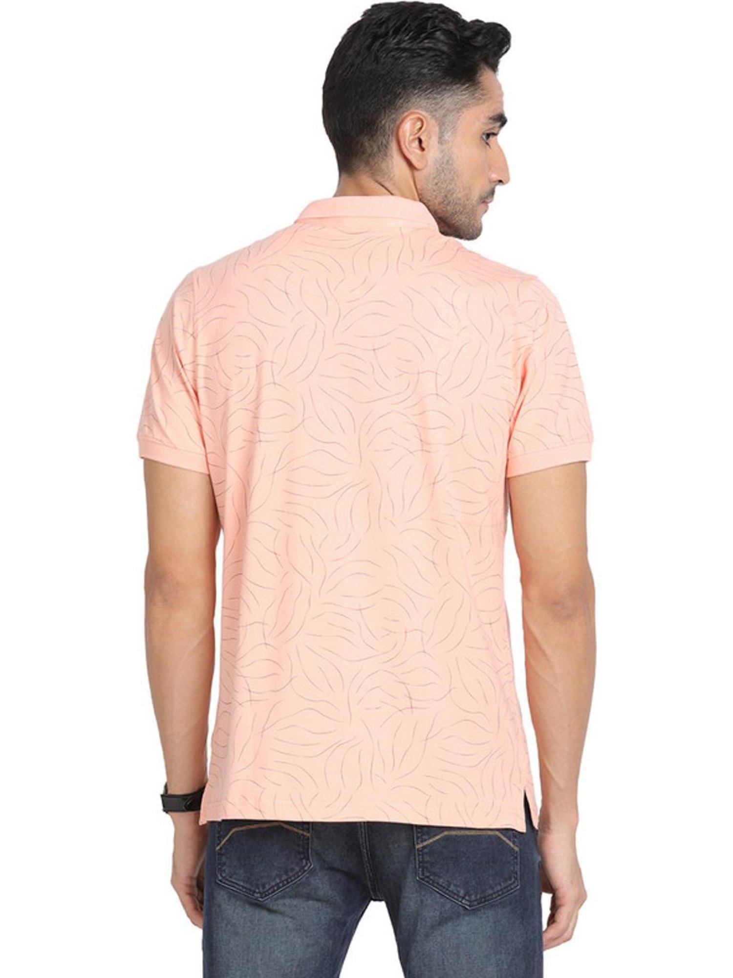 Turtle Peach Slim Fit Printed Polo T-Shirts