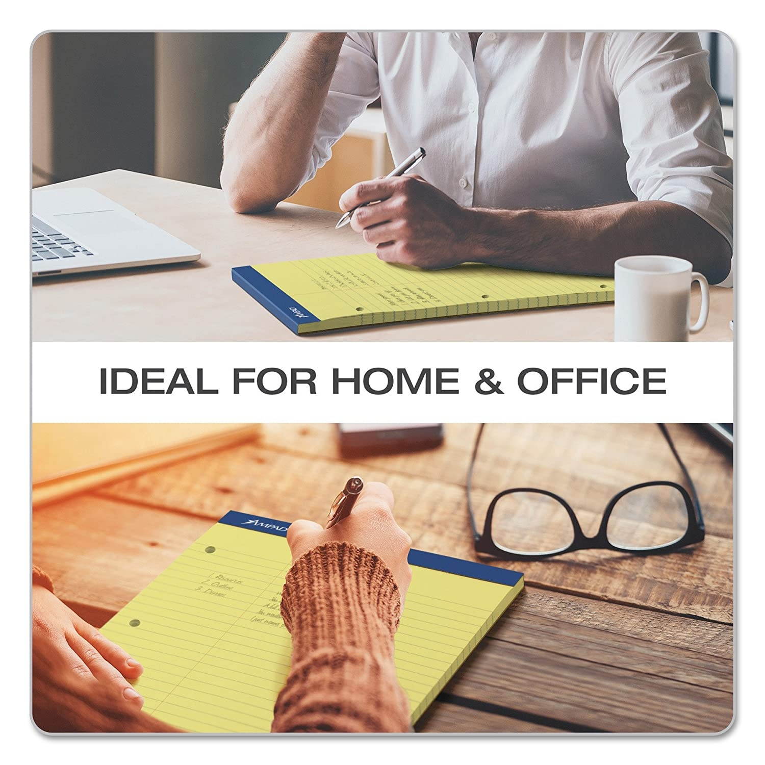 Ampad 20245 Double Sheets Pad, Law Rule, 8 1/2 x 11 3/4, Canary, 100 Sheets