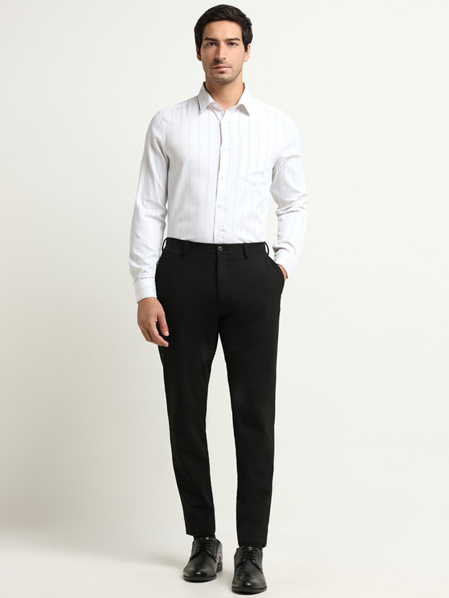 WES Formals by Westside White Striped Slim Fit Shirt