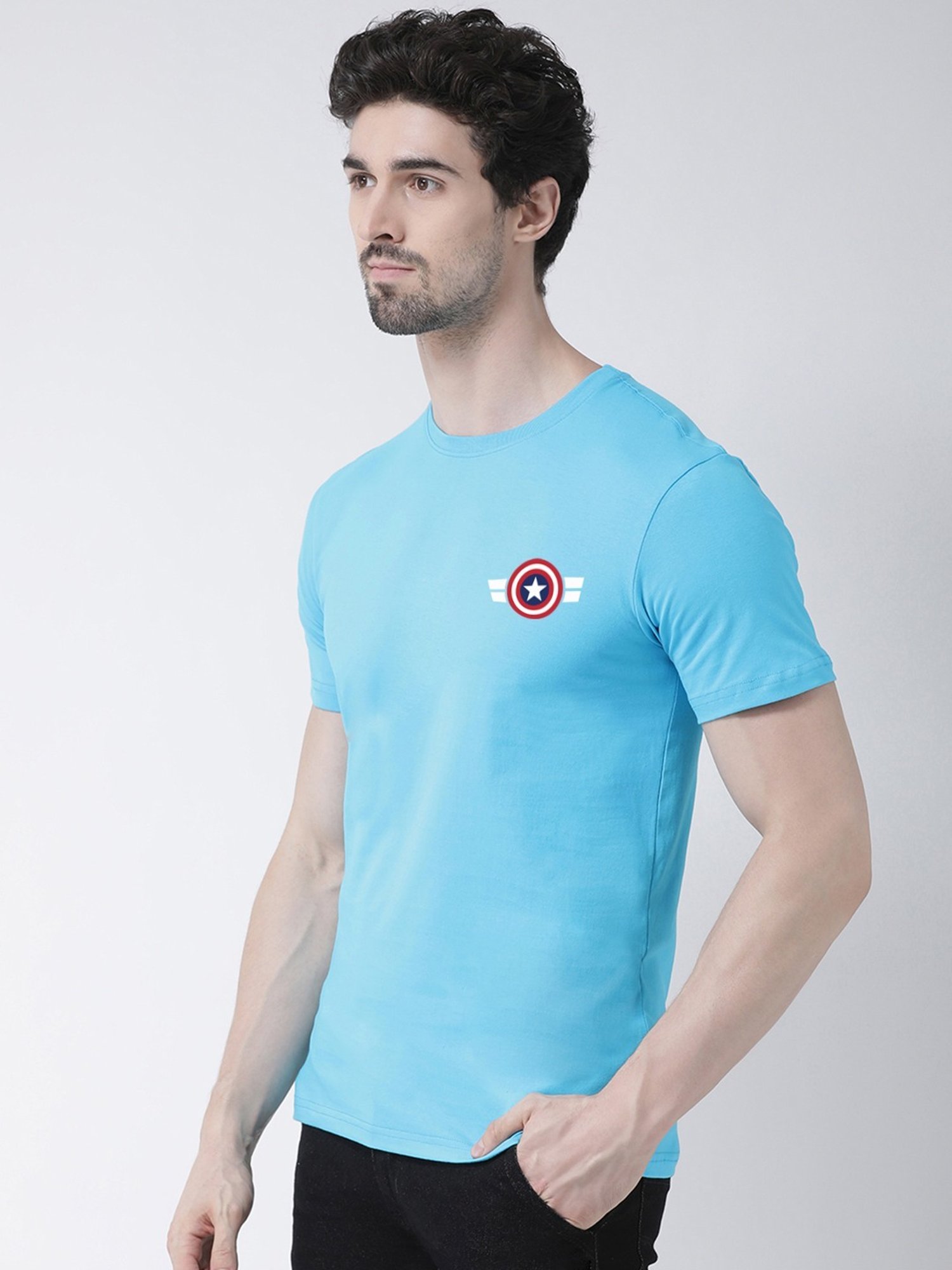 Friskers Turquoise Blue Cotton Slim Fit T-Shirt