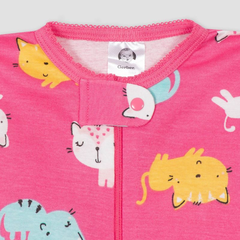 Gerber Baby Girls' 2pk Cat Snug Fit Footed Pajama - Beige/Pink 6M