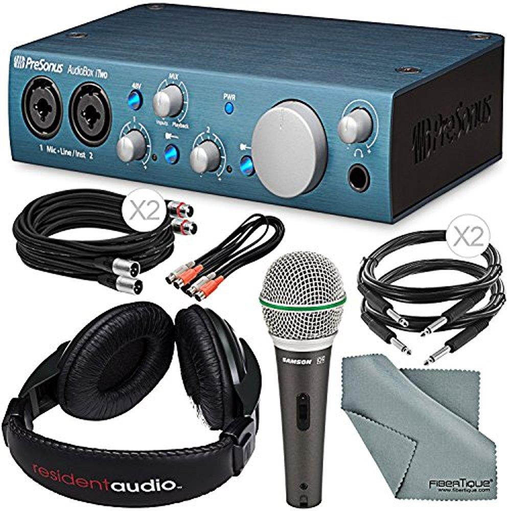 PreSonus AudioBox iTwo USB 2.0 & iPad Recording Interface and Accessory Bundle w/ Samson Q6 Mic + Stereo Headphones + 2x XLR & TRS Cable