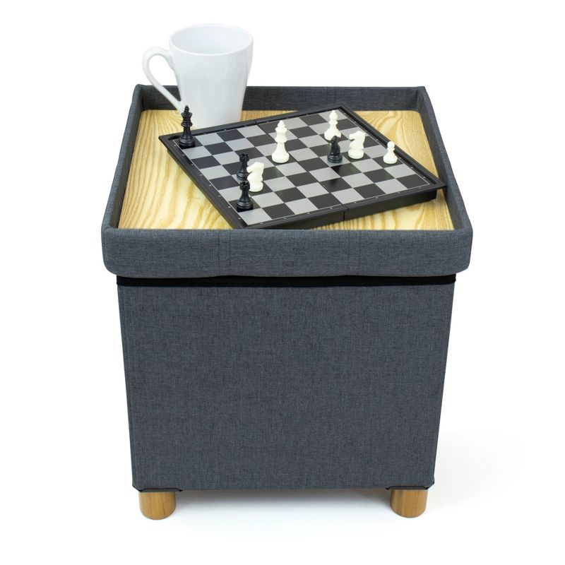 Foldable Storage Ottoman with Reversible Tray Cover Charcoal Gray - Humble Crew