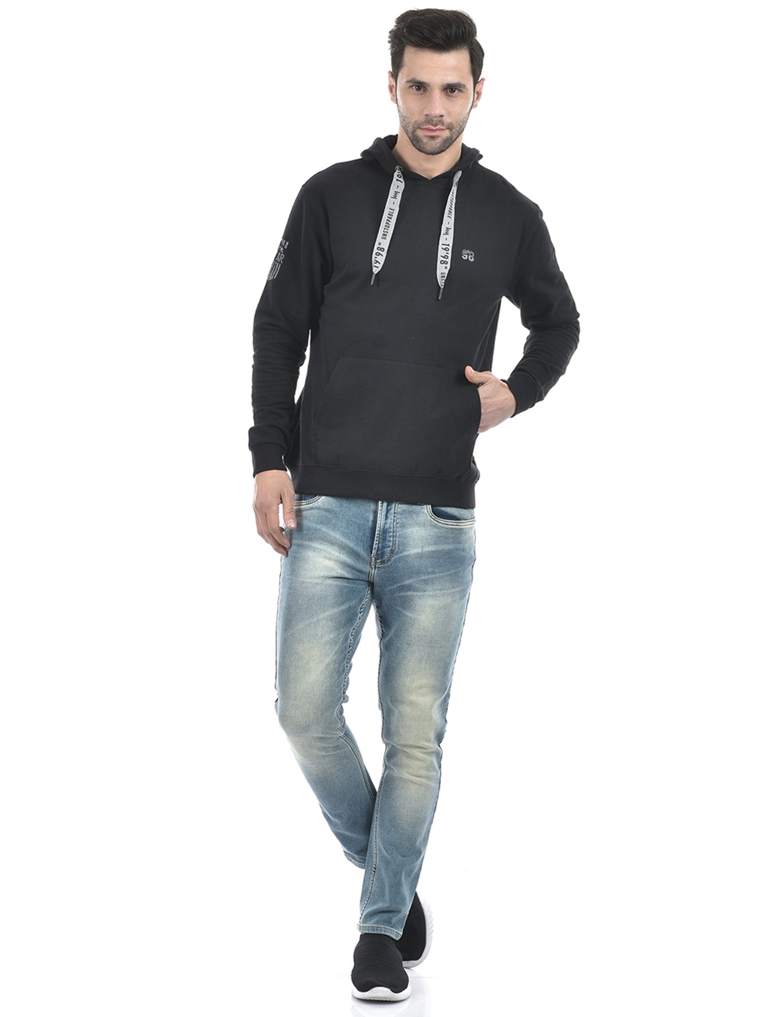 Lawman Pg3 Black Regular Fit Printed Hooded Sweatshirt