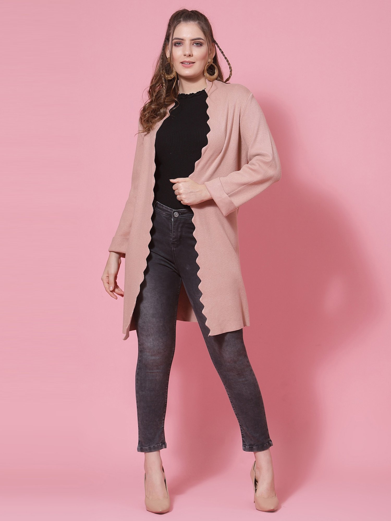 Mafadeny Peach Shawl Neck Shrug