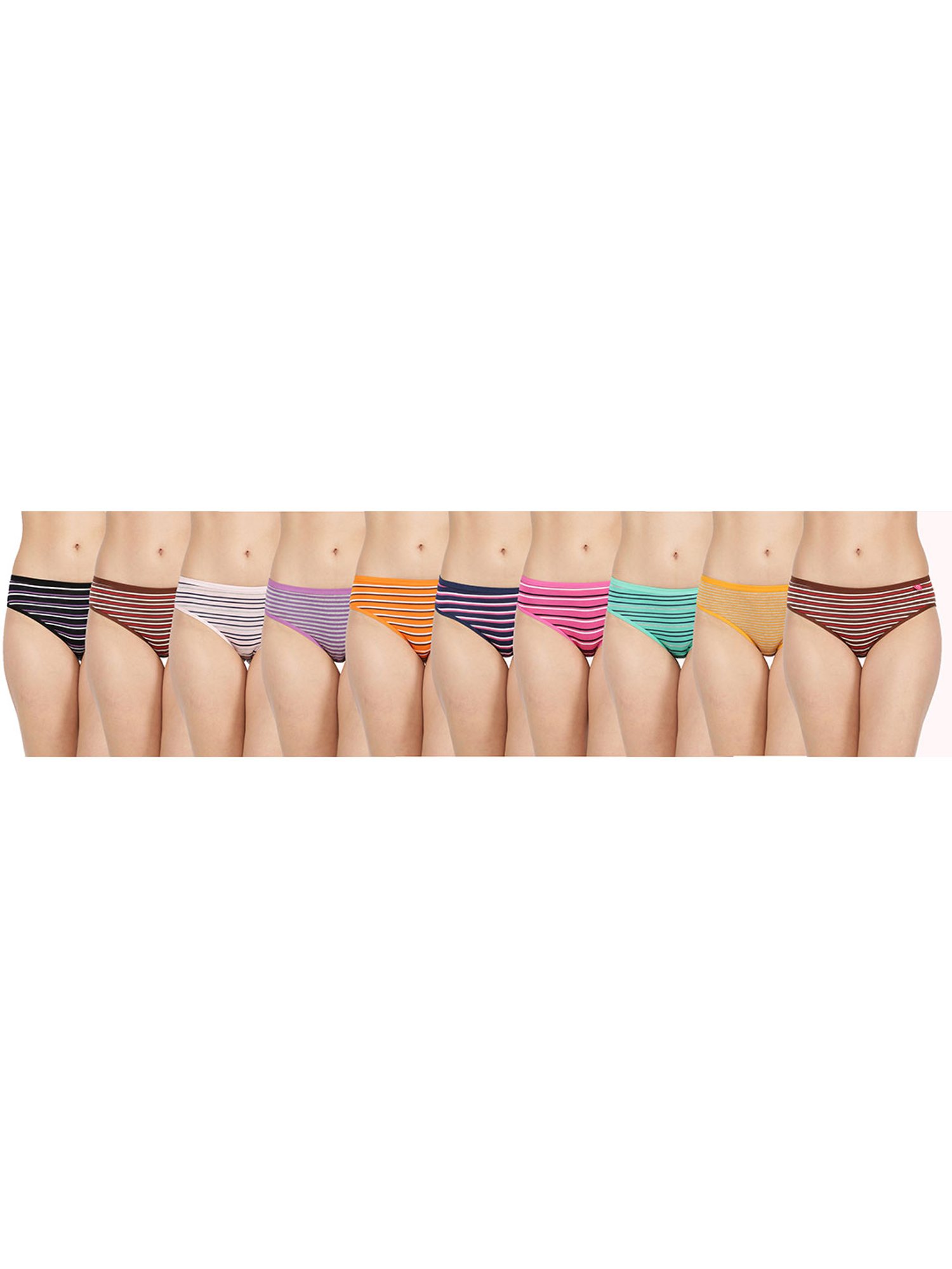 Dollar Missy Multicolor Striped Hipster Panty (Pack  of 10)