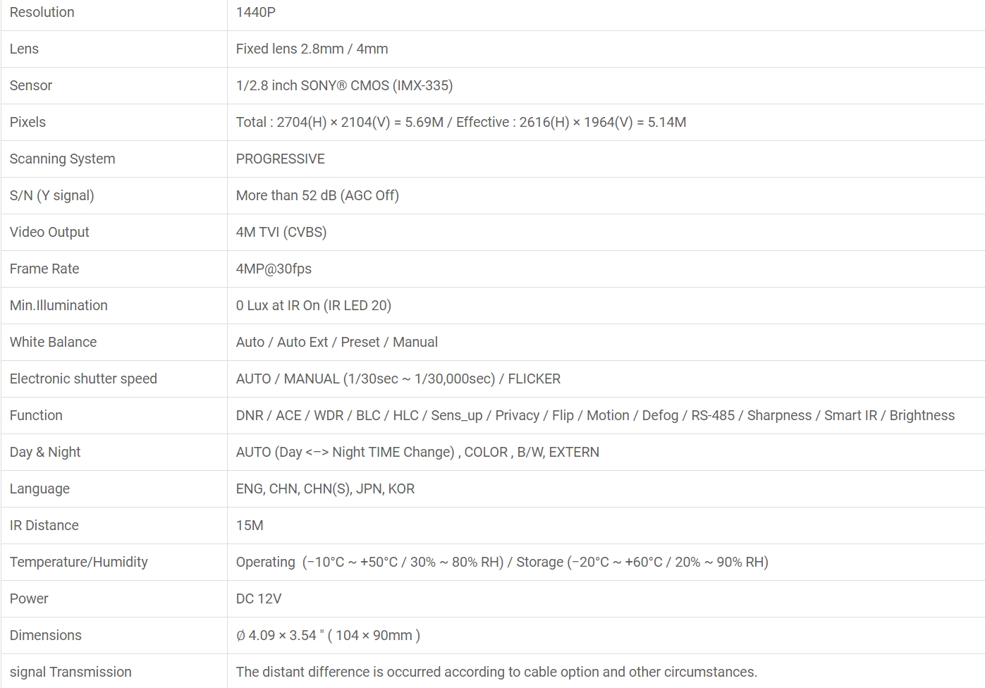 Eyemax TIU-P4122-B40 4MP HD TVI, In/Outdoor IR Turret Camera, 4mm Grey ( Made In Korea ) 12V DC