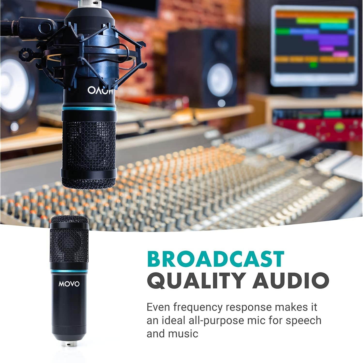 Movo Smartphone Podcast Recording Microphone Kit - 2 Pack Condenser Microphones, 2 Desktop Mic Stands, 2 Pop Filters, 2-Channel XLR Interface with Lightning Output - Compatible with iPhone, iPad, iOS