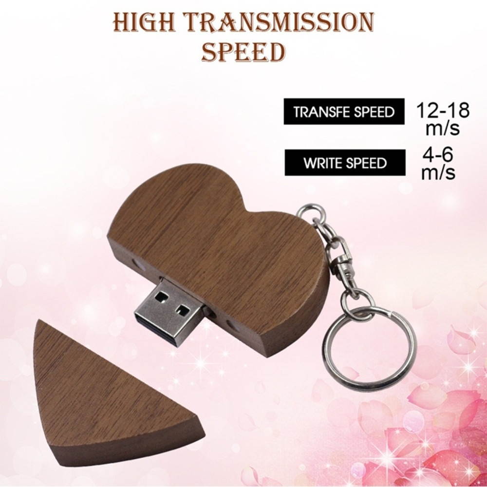 16GB USB 2.0 Wood Couple Heart Shape U Disk(Walnut Wood)