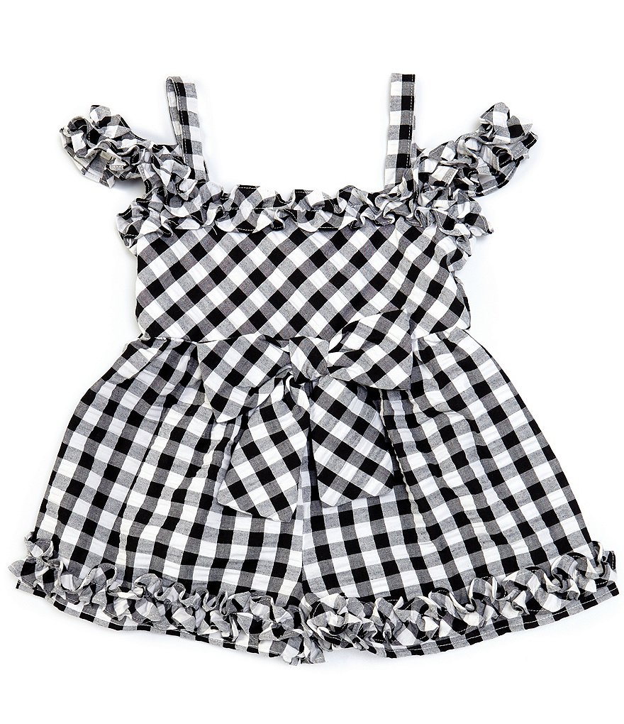 Bonnie Jean Little Girls 4-6X Cold-Shoulder Checked Seersucker Romper