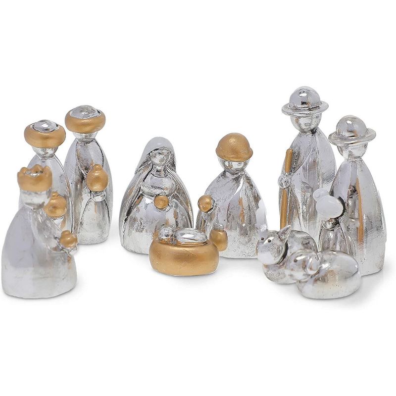 Faithful Finds 10 Pieces Nativity Scene Figurines, Religious Christmas Decorations, Silver