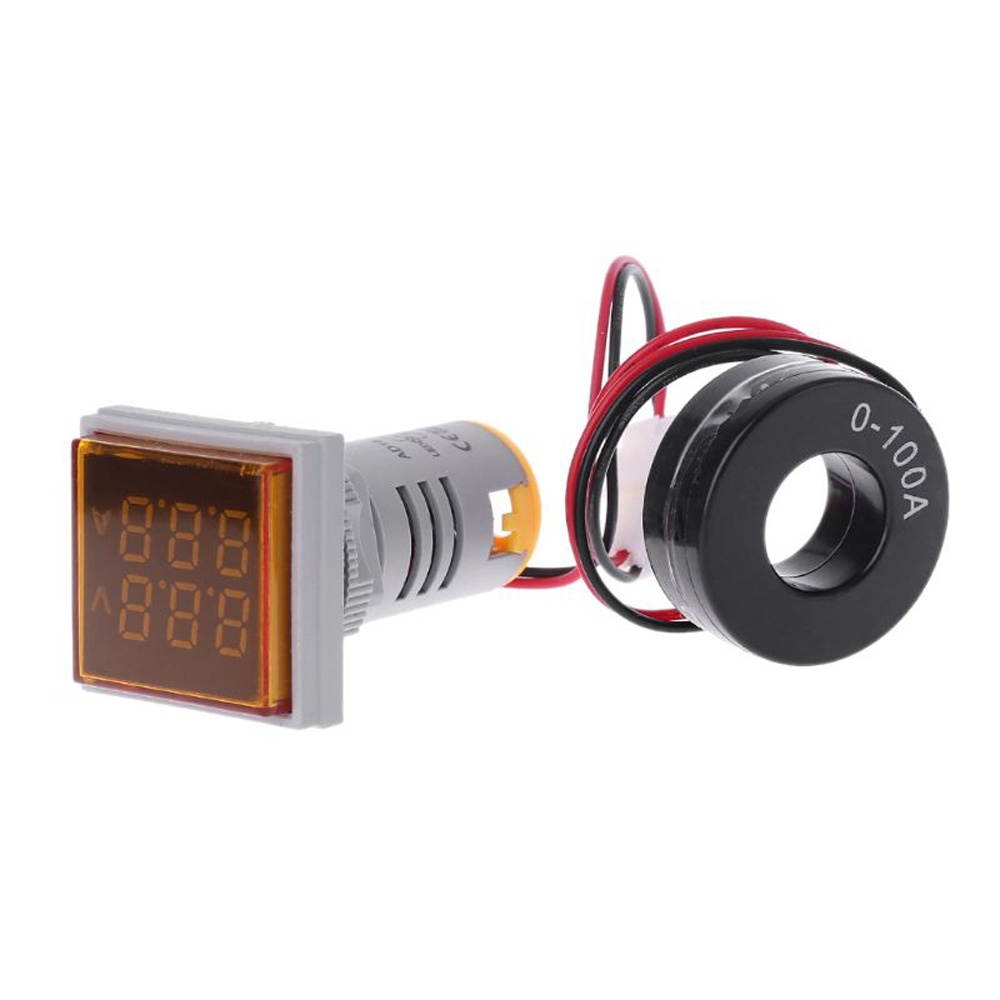 AC 60-500V 0-100A D18 Square LED Digital Dual Display Voltmeter Ammeter Voltage Gauge Current Meter White