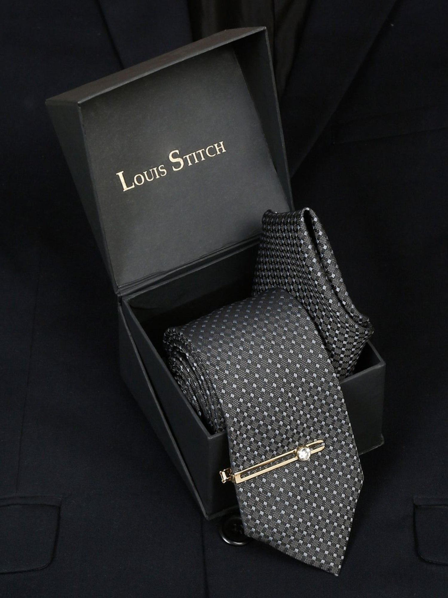 Louis Stitch Blue Printed Necktie Gift Set - Set of 3