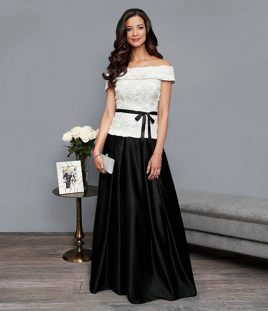 Jkara Petite Size V-Neck 3/4 Sleeve Beaded Bodice Gown