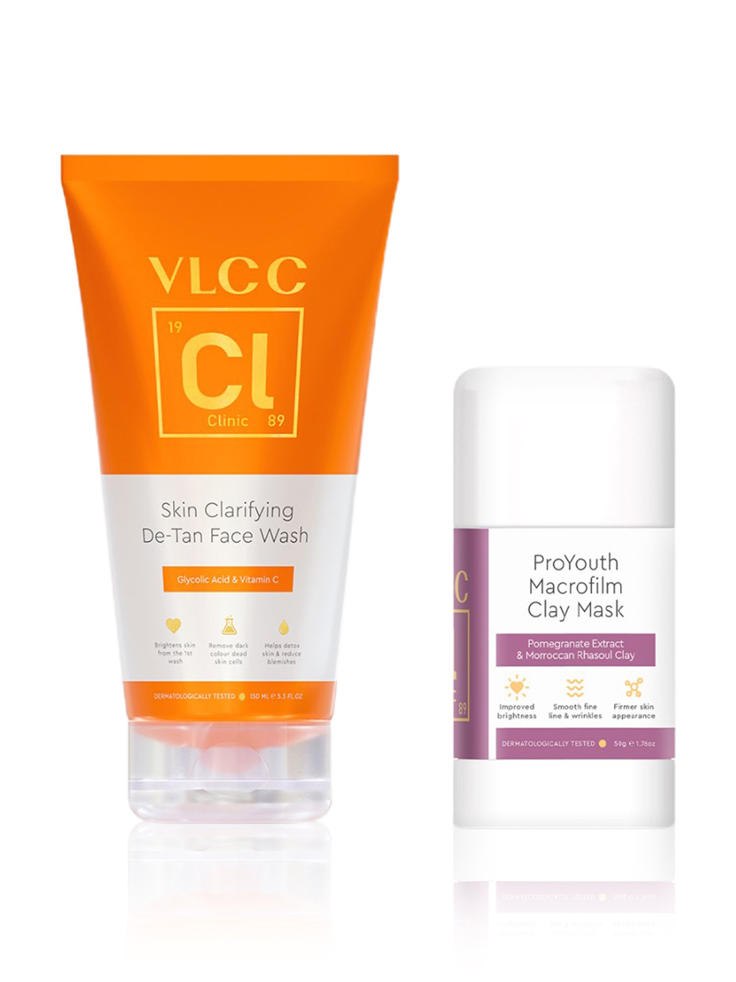 VLCC Clinic ProYouth Macrofilm Clay Mask & Skin Clarifying De-Tan Face Wash Combo